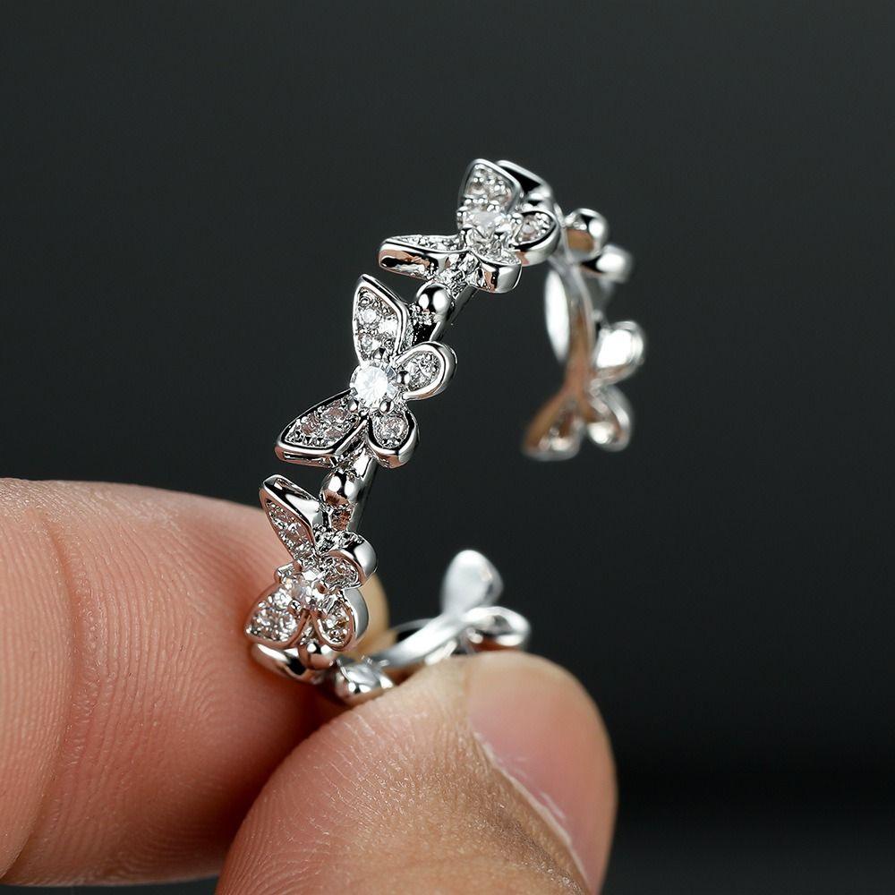 Vintage Butterfly Rings Minimalist Style Finger Rings Stackable Zircon Rings Girls Jewelry
