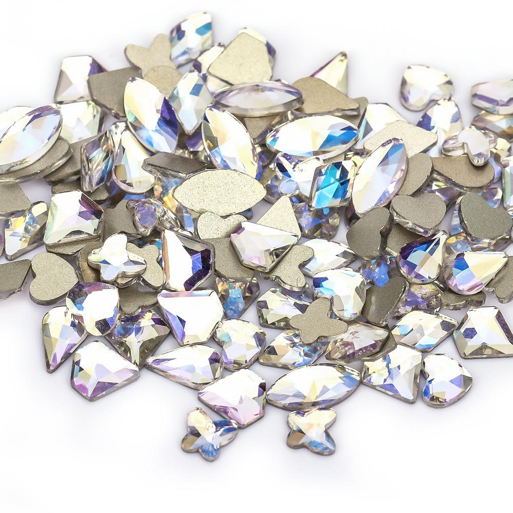 Mixed Nail Art Accessories Size Aurora Champagne Stained Glass Flat Bottom Special-Shaped Diamond Diy Nail Accessories