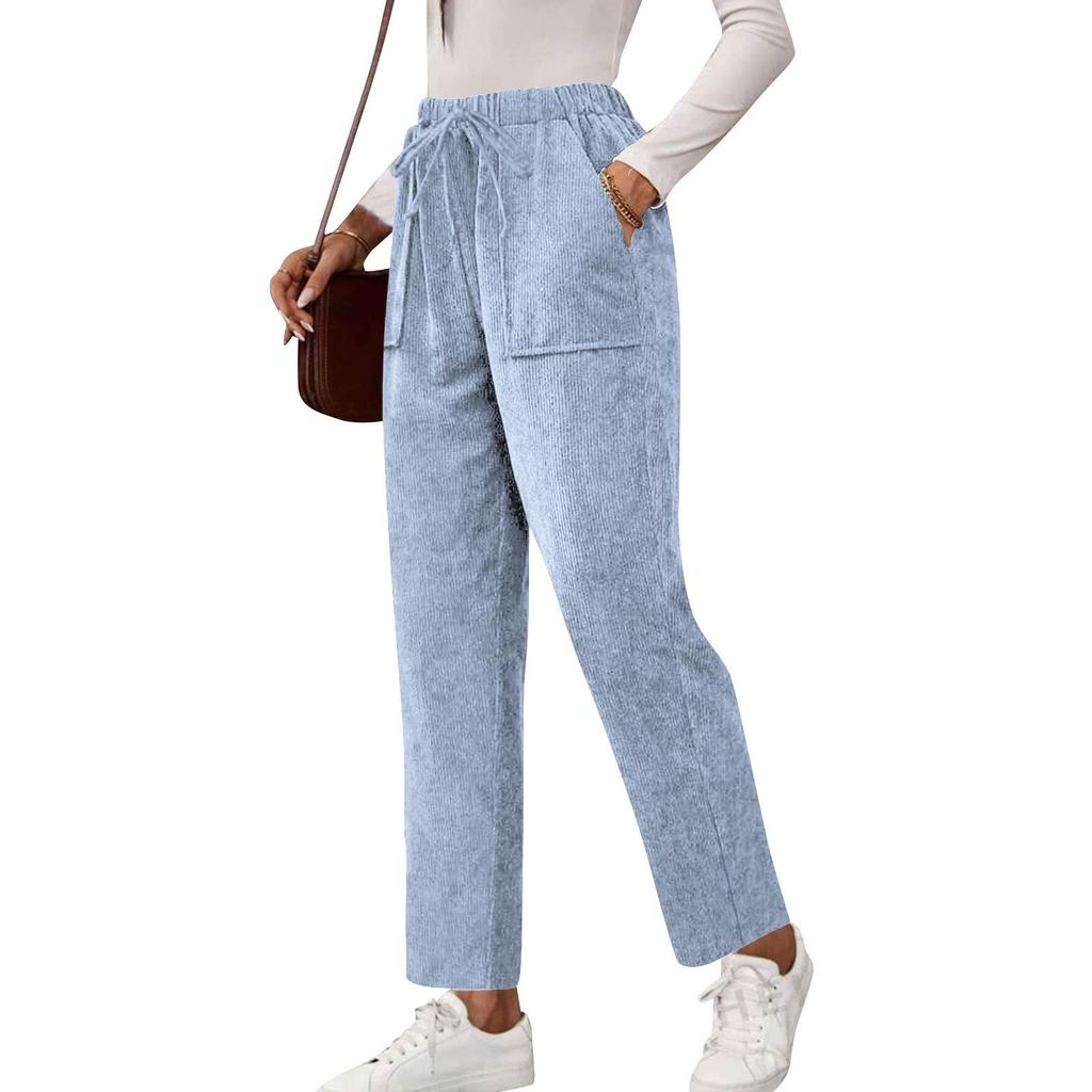 Women's Solid Color Corduroy Pocket Straight Casual Long Pants