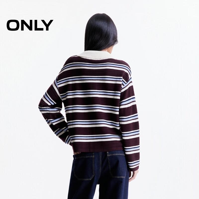 Only Women's 2025 Autumn College Style Polo Collar Striped Loose Knit Sweater