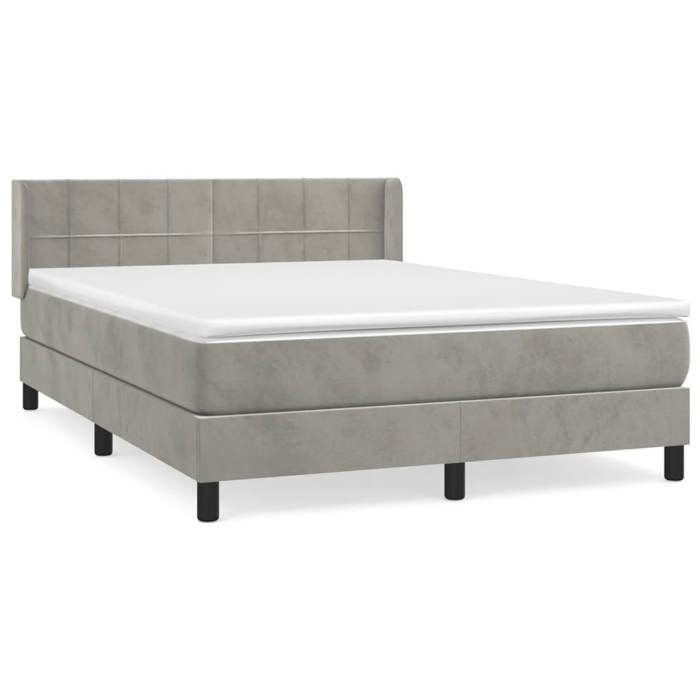 3130961 vidaXL Lit à sommier tapissier et matelas Gris clair 140x200cm Velours