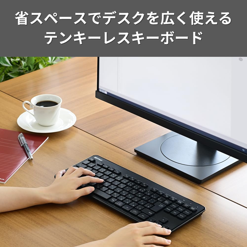 Buffalo Wireless Compact USB Receiver BSKBW145BK Keyboard, Slim, Portable, Tenkeyless, Membrane, Included, Black,