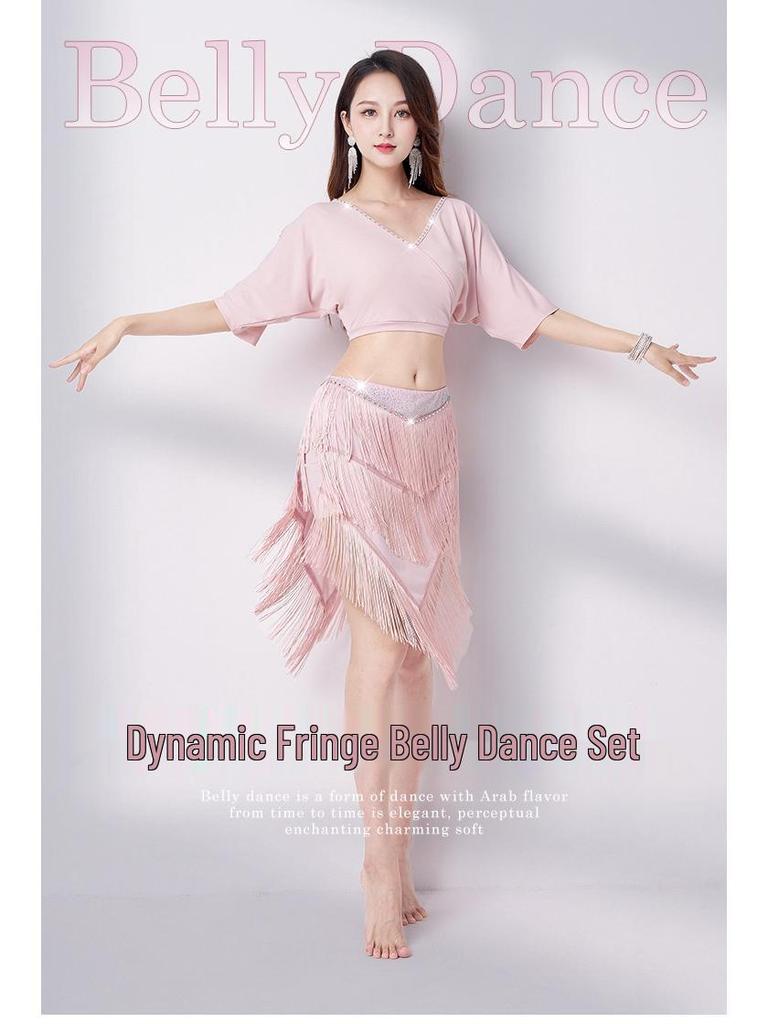 2025 Summer V-Neck Belly Dance Tassel Skirt Set - Sexy Oriental Performance Costume for Women