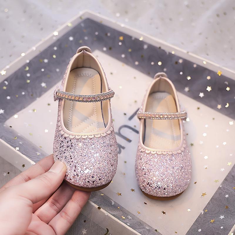 

Туфли принцессы с пайетками в корейском стиле: Кожаные туфли для выступлений для девочек Size 26 розовый