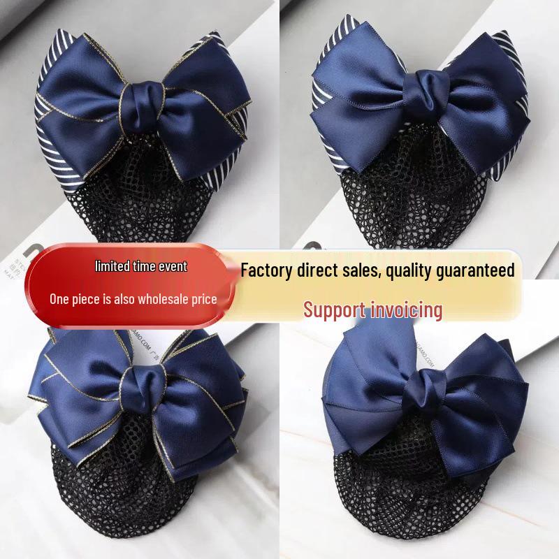 Gold-Edged Bow Hairnet for Professional Female Nurses & Hotel Staff