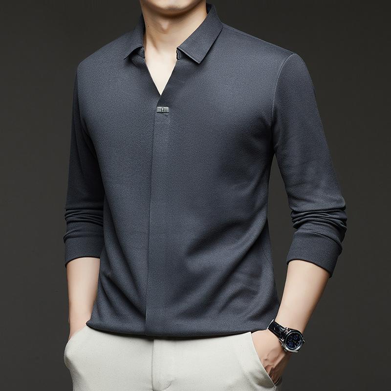 Autumn And Winter Men'S Long-Sleeved Scissor Collar T-Shirt, All Seamless High-Quality German Velvet Thickened Bottomed Top T-Shirt