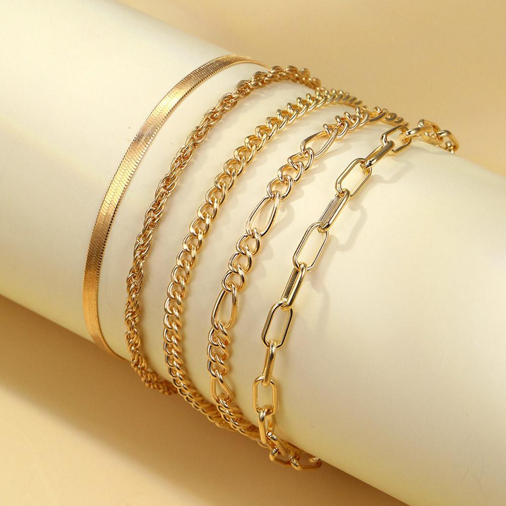 5PCS/Set Bohe Gold Color Heart Bracelet Boho Retro Thick Twist Cuban Chain Bracelet For Women Fashion Jewelry Christmas Gift