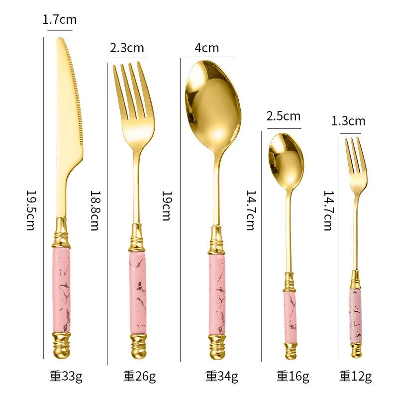 Edelstahl 4/5-teiliges Set Gestell Keramik Marmormuster Griff Griff Messer Gabel Löffel Geschenkbox Set Westliches Essen Nordischer Stil