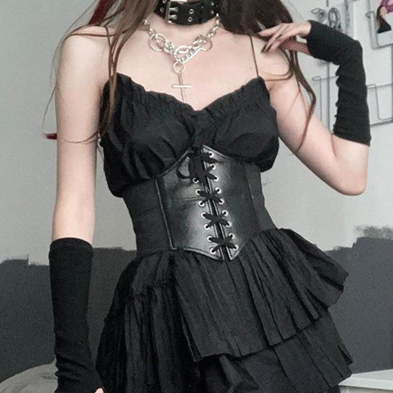 Black Sexy Women's Corset Top Female Gothic Clothing Underbust Waist Sexy Bridal Bustier Body Slimming Wide Belts Dress Girdle