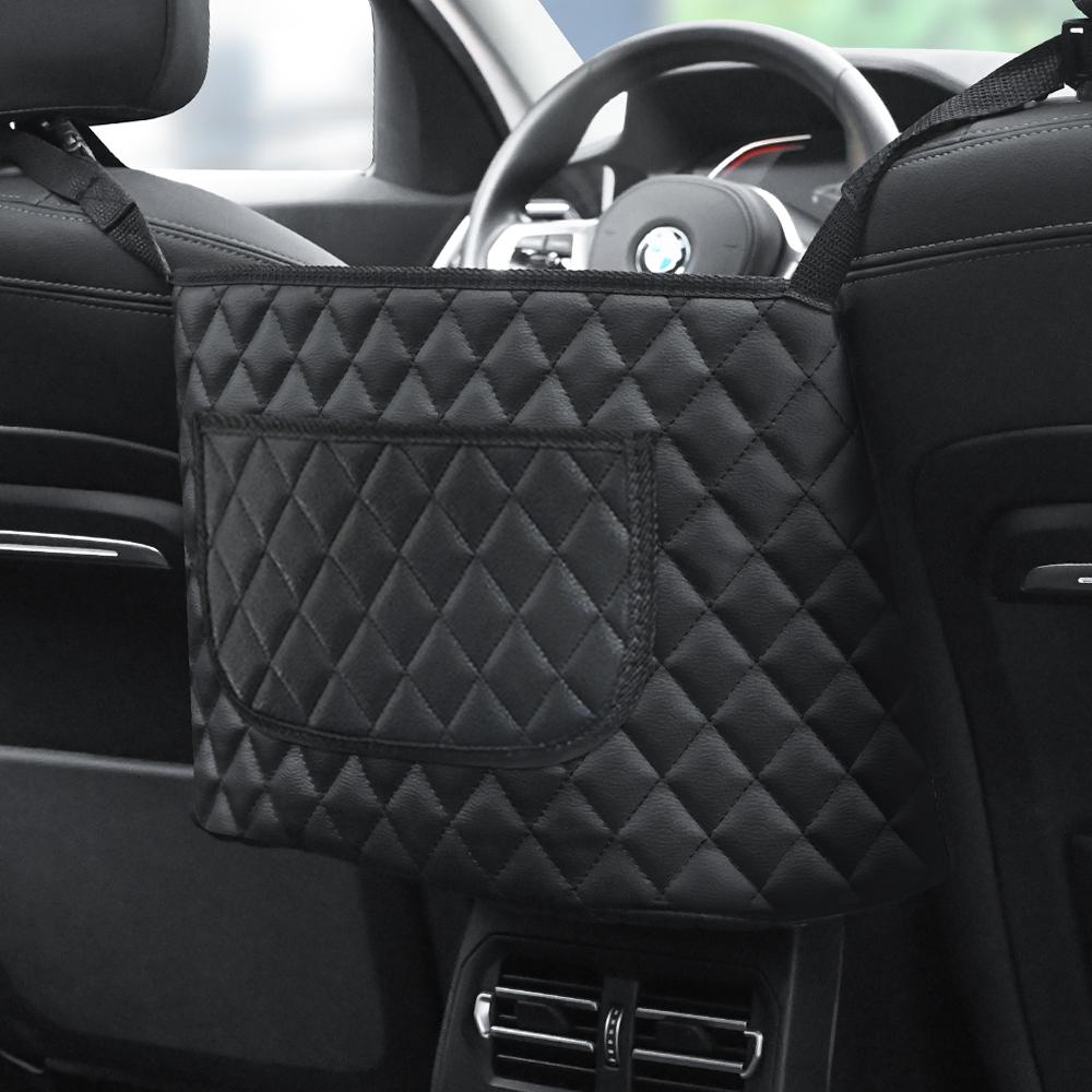 

PU Leather Car Middle Seat Storage Net Large Capacity Leather Bag Seat Back Storage Bag Car Chair Back Supplies Storage Goods Ha чёрный