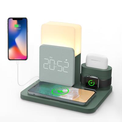 15W Wireless Charging Station 4 In 1 Watch Charger Alarm Clock Phone Holder Upgraded Dock Station for iPhone 13 14 15 Airpods iWatch