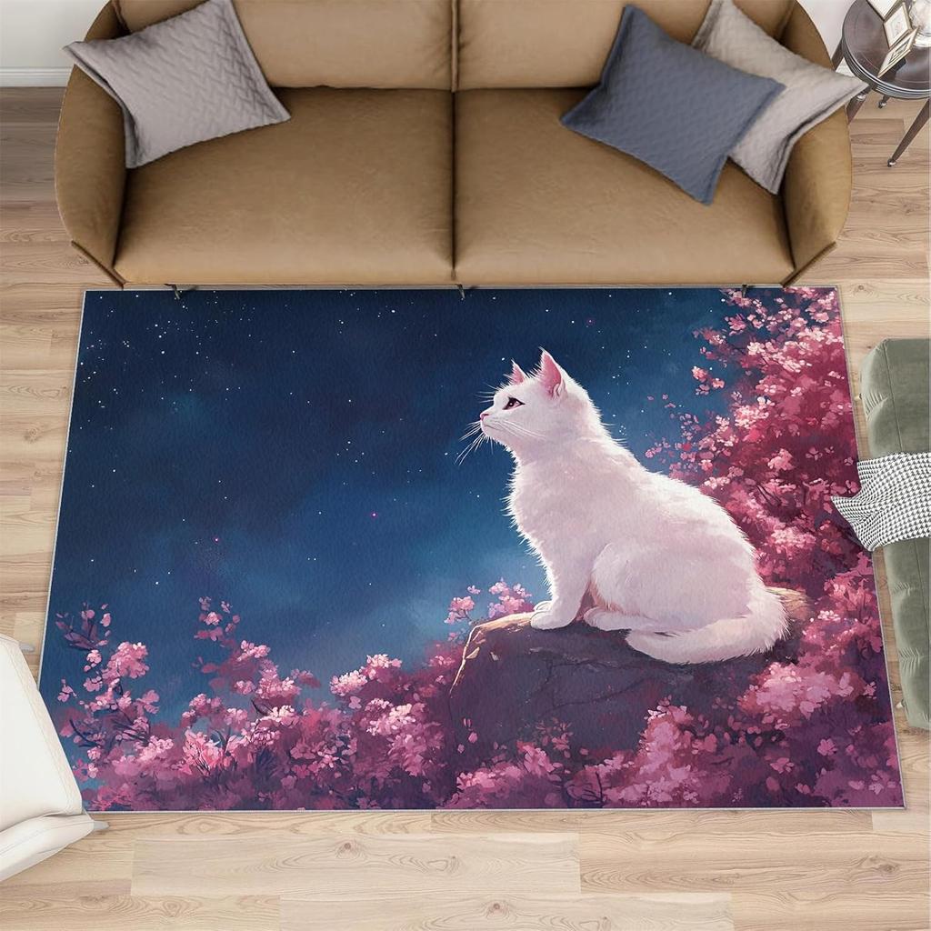 Abstrakte Kunst Katze Druck Teppich Nordischer Stil Marmor Textur Heimdeko Teppich Saugfähig Rutschfest Fußmatte für Flur Wohnzimmer