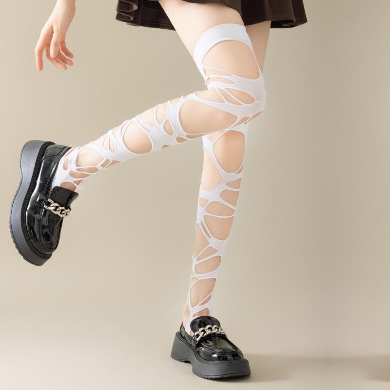Y2K Damen Goth Punk Sexy Messer Schnittschäden Netz Leggings Strumpfhosen Strümpfe Ausgehöhlte Muster Strumpfhosen Netzsocken