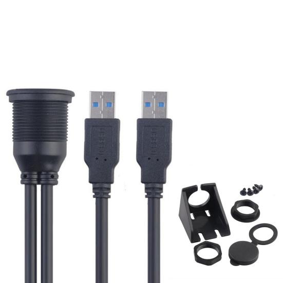 Dual USB 3 Extension Dashboard Panel Mount Cable for Car Boat Motorcycle