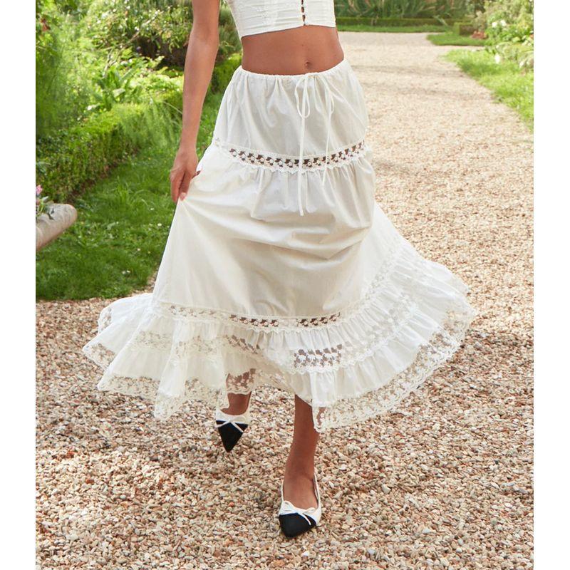 

Romantic Cotton Refined Handmade Lace Lace Half-Length Embroider White Heavy Embroider Long Skirt(High quality) L