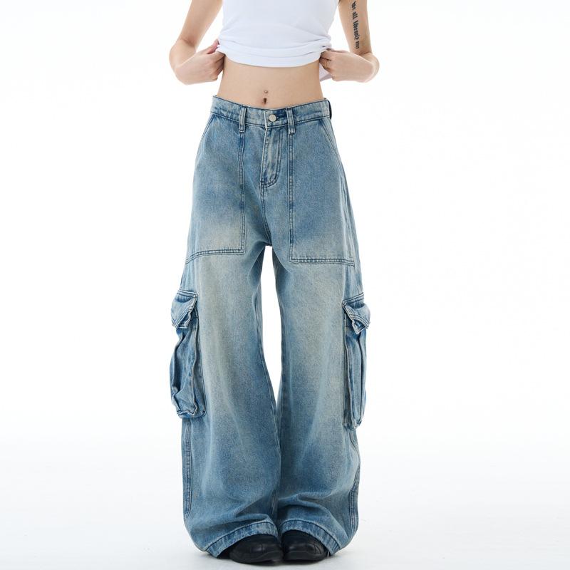 American retro light-color scimitar tooling jeans men's and women's loose, lazy and relaxed casual couple pants