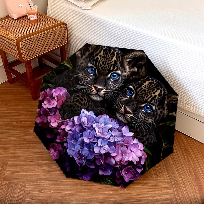 

1 PC Automatic Folding Umbrella - Leopard Cubs Pattern, Portable & Foldable Design with 8 Ribs, Christmas Birthday Gifts