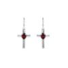Sterling Silver Cross Earrings: Minimalist Red Garnet Religious Jewelry