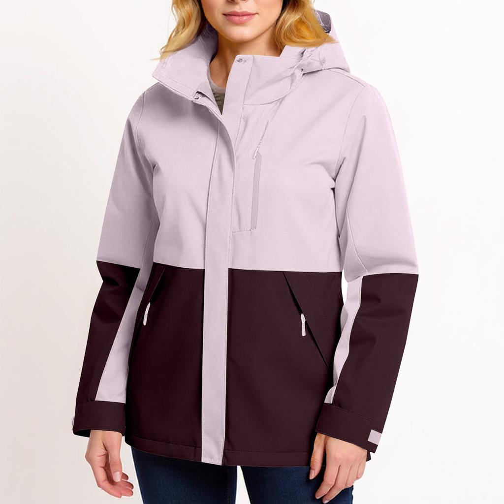 Women Solid Stripe Rain Jacket Outdoor Plus Waterproof Hooded Raincoat Windproof