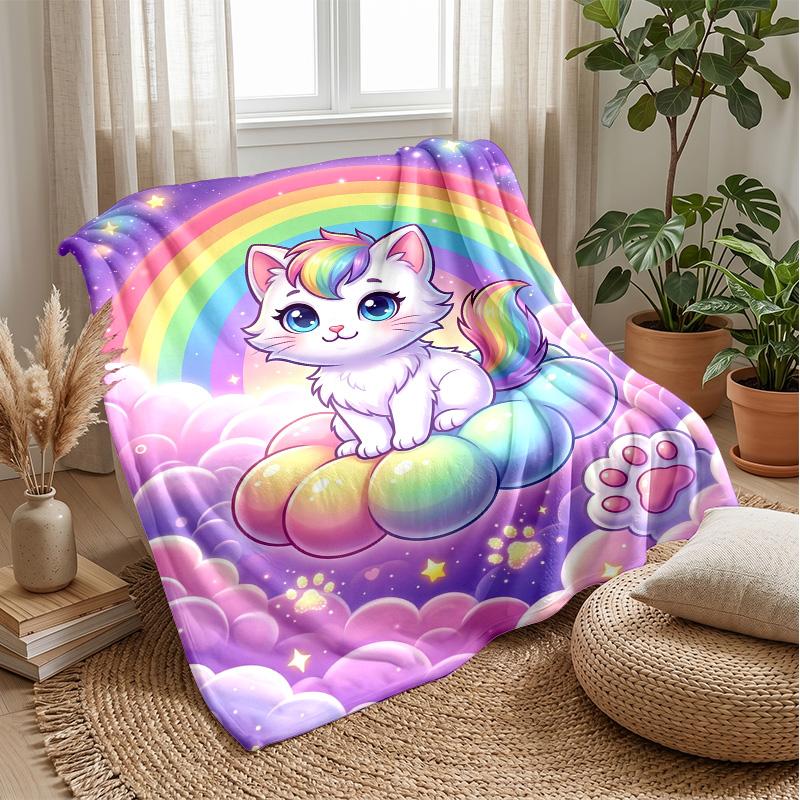 Rainbow Cat Dreamscape 1 Theme Blanket Lightweight Warm Flannel Blanket Decorative Throw Blanket for Home Decoration