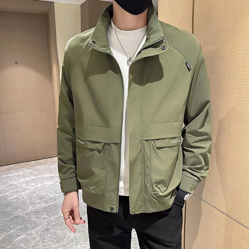 

Stand-Up Collar Jacket Men S Autumn Coat New Trend Slim Tooling On Clothes Spring And Autumn Gown Men 4XL (180-97.5 kg) зелений