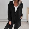 Yousheng Autumn Winter Women Jacket Turn-down Collar Single-breasted Long Sleeves Loose Solid Color Woolen Coat Pockets Mid Length Commuting Dating