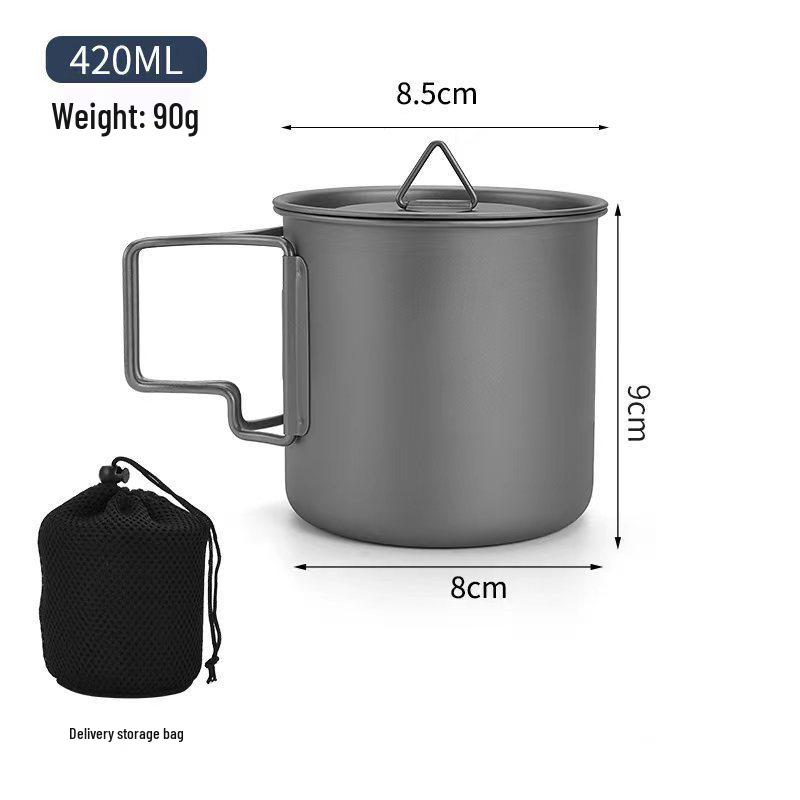 TA1 Titanium Outdoor Mug with Folding Handle - Portable Single-Layer Water, Coffee, and Tea Cup for Camping and Picnics