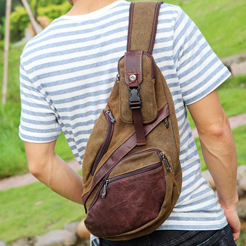 European and American Retro Fashion Trend Canvas Diagonal Chest Bag Crescent Multifunctional Men's Messenger Bag