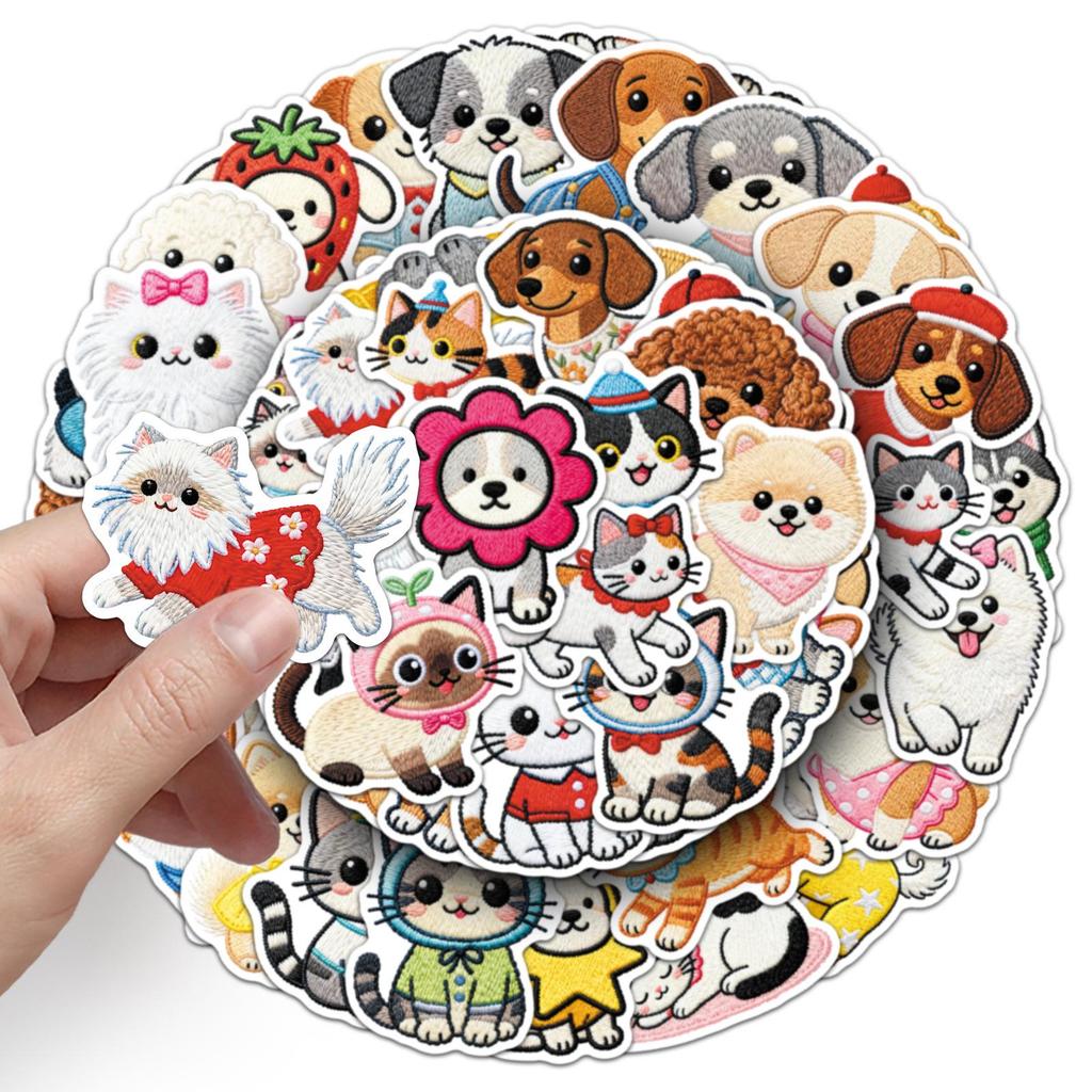 56 Cute Kawaii Cartoon Cat & Dog Stickers: Creative Decor for Water Cups, Refrigerators & Planners