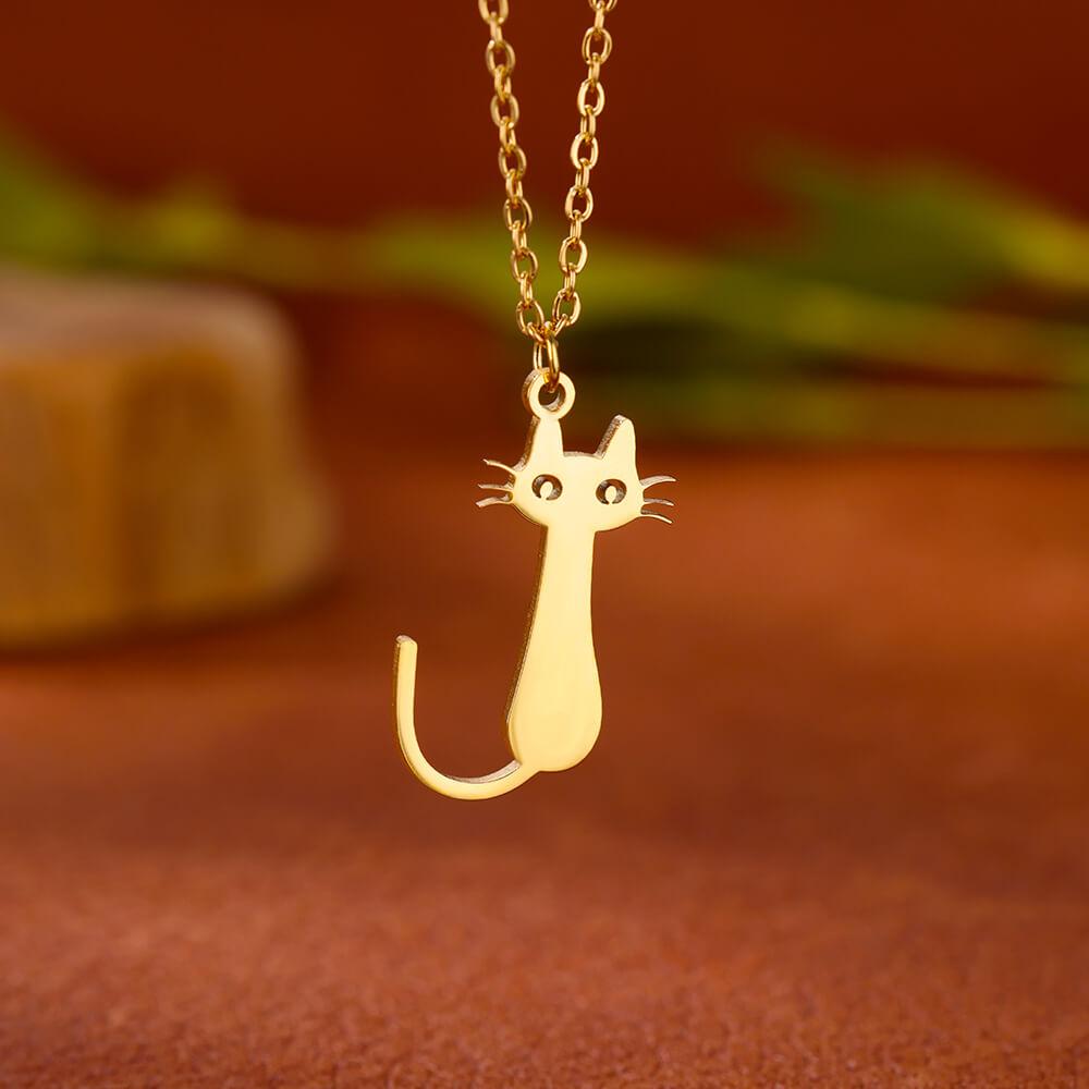 Stainless Steel Initial Letter Cat Pendant Necklace for Women Gold Color Animal Alphabet Necklaces Charm Fashion Jewelry Gifts