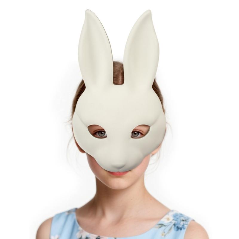 Premium White PU Rabbit Mask For Adults Teens Costume Parties Easter Halloween Carnivals Adjustable Comfortable Band