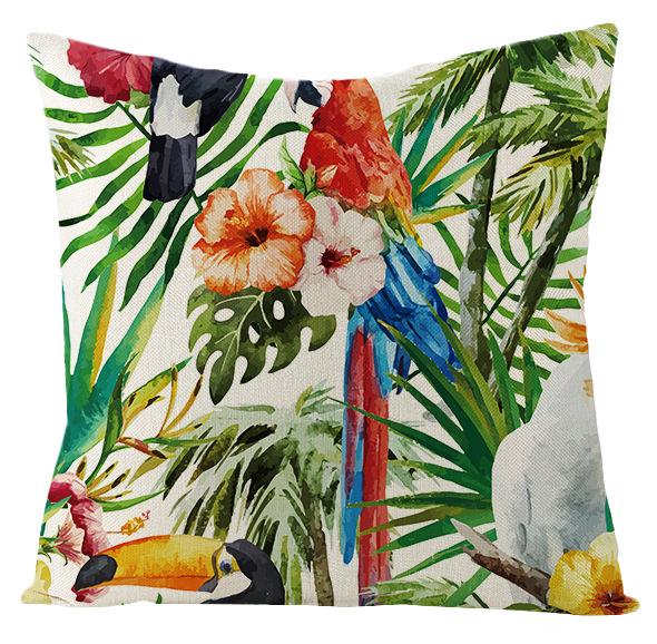 New Outdoor Waterproof Linen Pillow Case Tropical Green Leaf Cushion Cover
