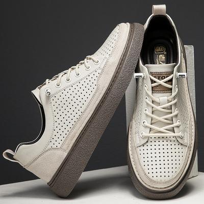 Fashion Hollow Out Men Casual Shoes Genuine Leather Sneakers Breathable Lace Up Footwear Comfort Man Skate Shoes Outdoor Vulcanize Shoes