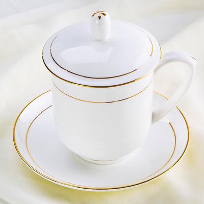 Gold Painted Jingdezhen Ceramic Cup with Lid - High Temp Bone China Tea Cup for Business Meetings and Home