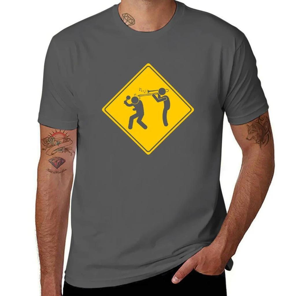 Funny Warning Sign Trombone T-Shirt korean fashion essential t shirt anime t shirts anime clothes black t-shirts for men