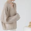 Women's French Lazy Style Soft Solid-Color Early Autumn Lightweight Knit Sweater Gentle Temperament V-Neck Top