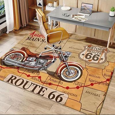 Route 66 Motorcycle Map Wall Art DecorOffice Mat Perfect for Home Decor Office Desk Chair Rugs Chair Carpet for Office Polyester Chair Mat G