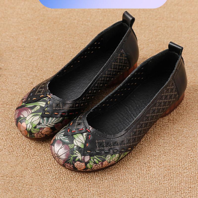 Pravá kůže Měkká podrážka Baleríny na jaro a léto, Protiskluzové Děrované Prodyšné Kožené Měkké Podrážky Mokasíny
