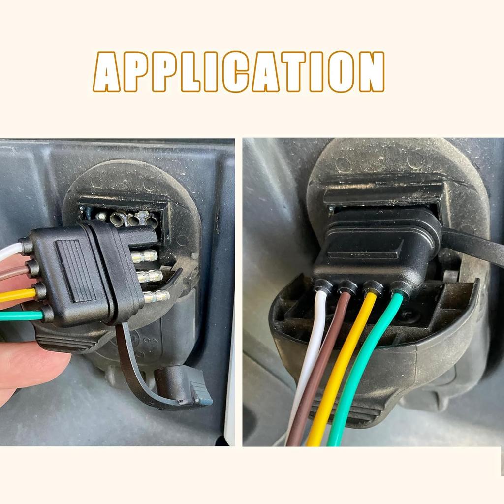 25 Inch 4-Way 4 Prong Trailer Wiring Harness Plug Male End Replacement Connector for Trailer Hitch Wire Multi-Purpose Ship Lamp Dust Cover with
