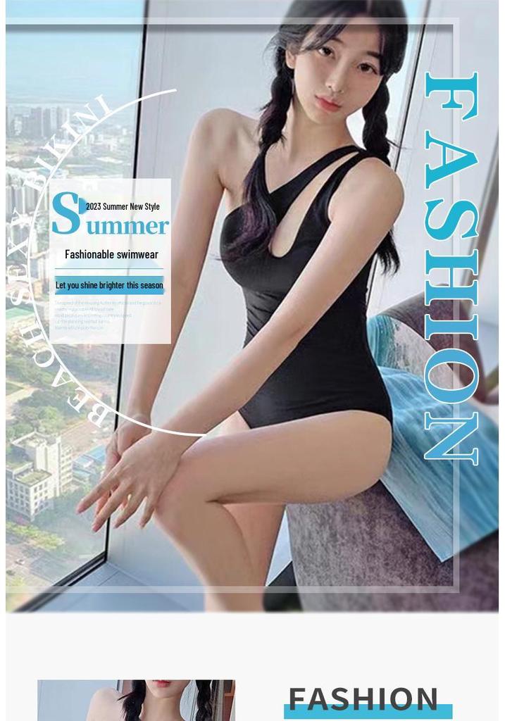 2024 Women's Push-Up One-Shoulder Swimsuit - Sexy Small Bust, Korean Style