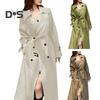 Damen Zweireihiger Langer Trenchcoat Winddichter Revers Schmaler Mantel mit Gürtel Windbreaker Jacke für Frühling Herbst