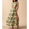 New Vacation Print Elegant Two-piece Set Sling Sleeveless Top and Slit Skirt sets Women