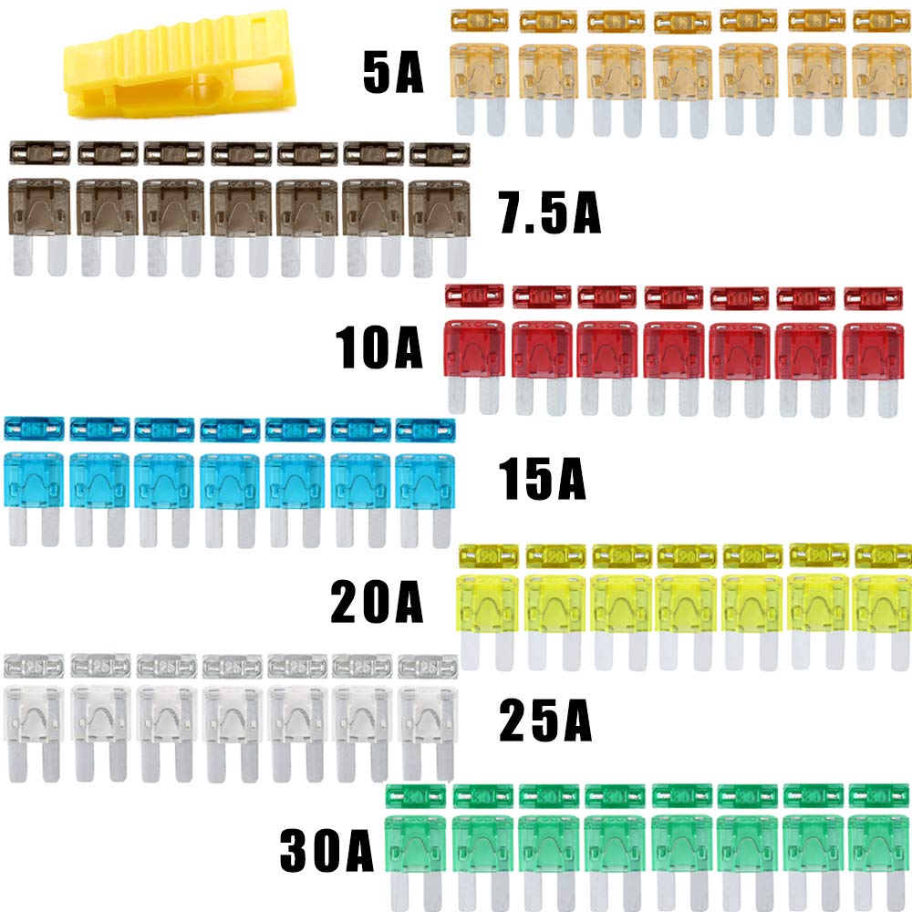 Automotive Fuses Auto Car Micro II 2 Blade Fuse Upgraded Kit Assortment | 5A 7.5A 10A 15A 20A 25A 30A ATO ATC 50 Pieces for SUV Truck RV