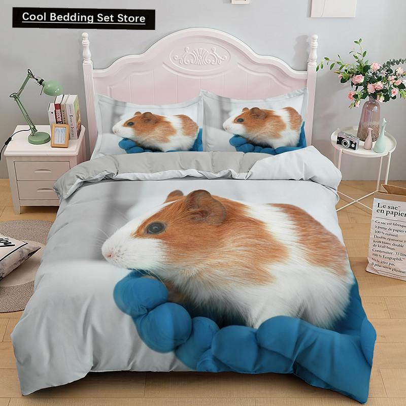 3D Marsvin Påslakan King Queen Härligt Hamster Sängklädesset För Barn Pojke Flicka Djur Husdjur Mus 2/3 Delar Polyester Täcke
