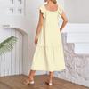 Women's Fashion Loose Fly Sleeve Square Neck Strapless Pleated Splicing Ruffle Hem Dresses
