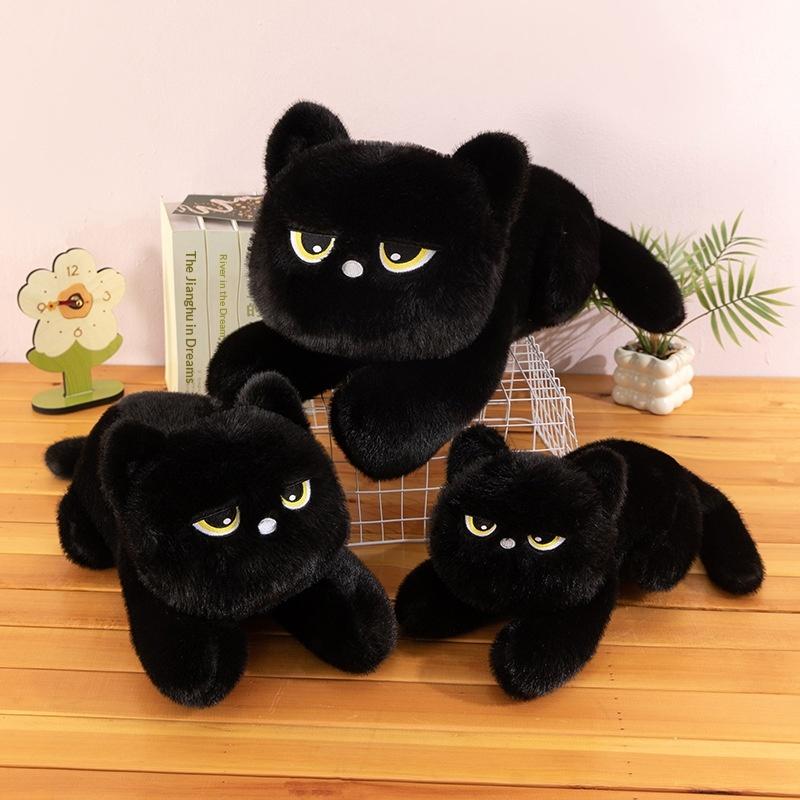 Black Lying Cat Stuffed Animal Soft Fluffy Simulated Plush Doll for Cat Lovers Collectible Kids Gift