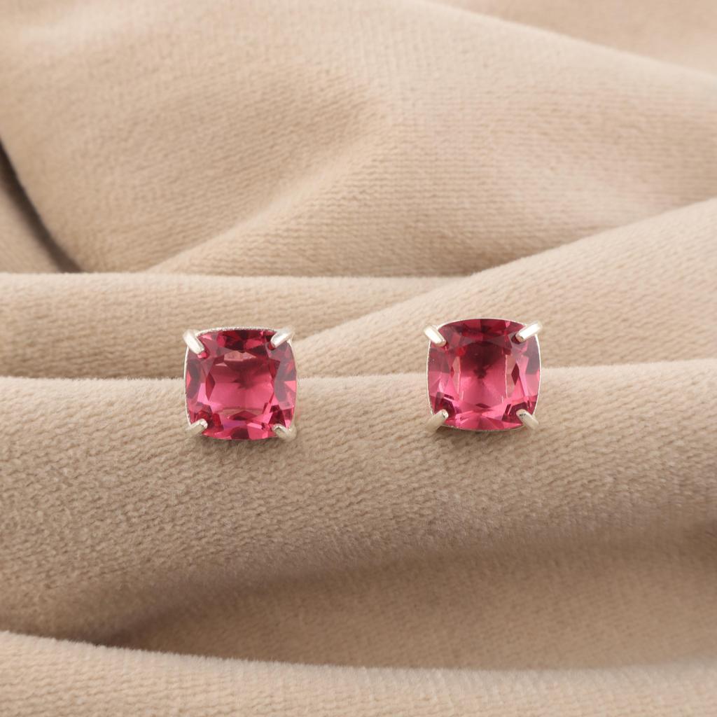 Pink Tourmaline Gemstone 925 Sterling Silver Women Jewelry Handmade Studs Earring 1" For Birthday Gift EE-181-4