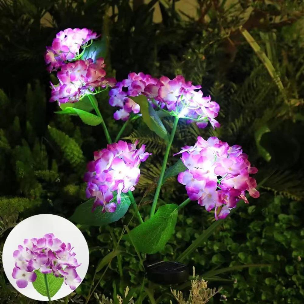 Solar 3 Heads Hydrangea Ground Lamps Outdoor Simulation LED Flower Stake Lights Waterproof Garden Party Decor