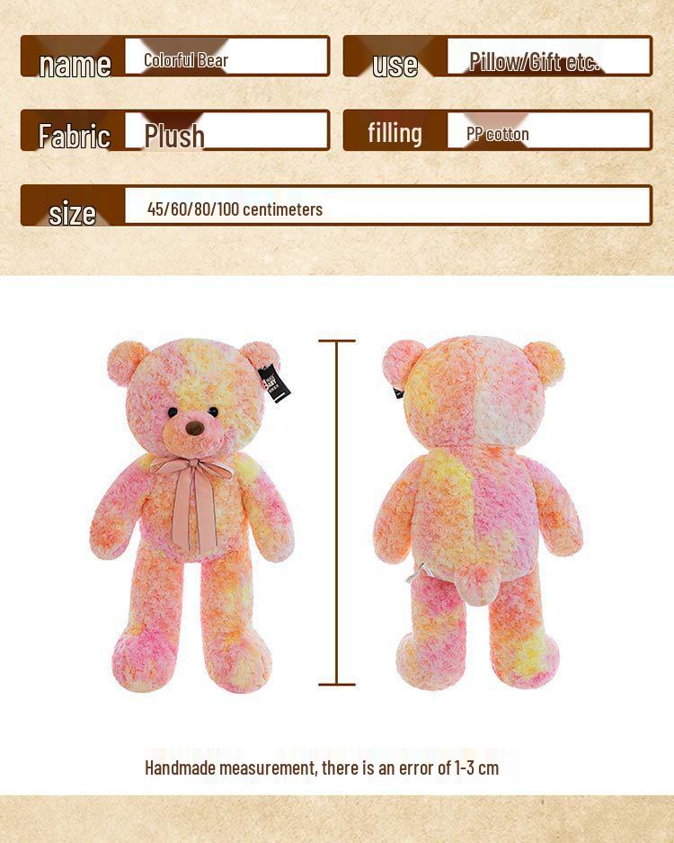 Bunter Bär Plüsch zum Umarmen - Großes beruhigendes Stofftier Kissen Geschenk