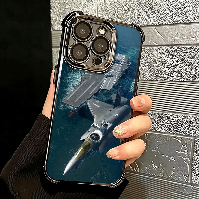 Warship Fighter Aircraft Carrier Soft Phone Case For iPhone 15 16 17 Air 14 Pro Max 16E Plus 13 12 Mini Plating Anti-Fall Fundas